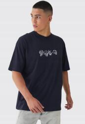 Boohooman sötétkék póló B16 nyomott mintával L-es