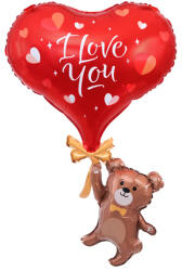 PartyPal Fólia lufi, Teddy maci szívvel repülő, 42 x 69 cm