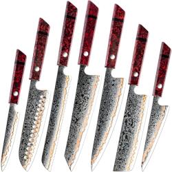 HARAHU RW-39270 Damaszk konyhakés készlet - 7db/Piros/Fekete KP39270