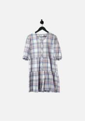 UNIQUE21 Kockás Puffos Ujjú Ruha (40) (469430)