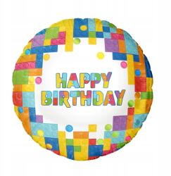 PartyPal Happy Birthday Kockák fólia lufi, kerek, 45 cm
