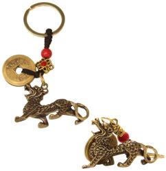  Qilin amuleta breloc Feng Shui 10 cm cu moneda norocoasa cadou pentru prosperitate