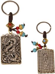  Breloc Feng Shui amuleta cu Dragon si simboluri chinezesti 10 cm pentru energie si prosperitate