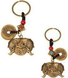  Breloc Feng Shui amuleta cu pesti dubli si moneda chinezeasca 10 cm cadou pentru noroc si prosperitate