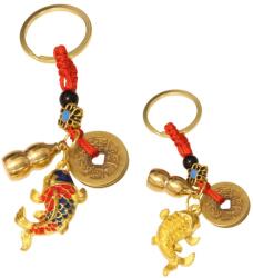  Peste Koi amuleta breloc Feng Shui 10 cm cu moneda chinezeasca si Wu Lou pentru noroc si prosperitate