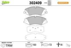 VALEO Sada brzdových platničiek kotúčovej brzdy VALEO 302409 (302409)