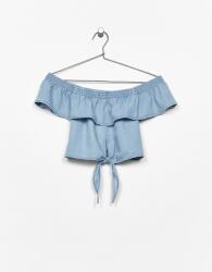 Bershka kék Fodros Felső nyitott vállú Xxj póni Xs