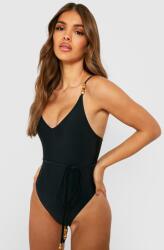 Boohoo Fekete Sima Fürdőruha Díszítés Öv NG2 rzv XXL