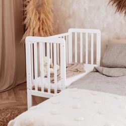 Woodies Safe Dreams Patut bebe din lemn masiv, patut lateral cu inaltime reglabila a saltelei, bedside alb, 90 x 40 cm