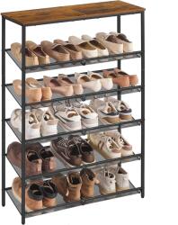 VASAGLE cipőtartó állvány, 6 szintes, 28x75x114 cm, barna-fekete (LBS044KD01)