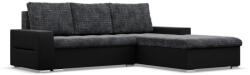 GreenSite Toronto sarokkanapé, 2 ágyneműtartóval, fonott + műbőr, jobboldali, szürke - fekete