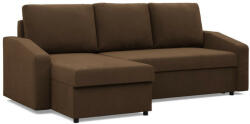 GreenSite Zeus sarokkanapé, 2 ágyneműtartóval, döntött kartámasz, szövet anyag, univerzális oldal, bonell töltet, barna