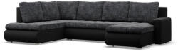 GreenSite Tokio U sarokkanapé, 3 ágyneműtartóval, fonott + műbőr, baloldali, szürke - fekete - pepita