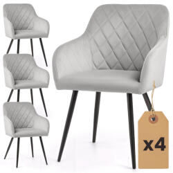 AKORD VELTO tapicerowane krzesło welur szary rombowe pikowanie czarne nogi 4 db (4xVELTO-GRB)