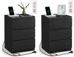 VASAGLE Éjjeliszekrény 2 darabos szett, 2 hálózati aljzattal és 2 usb-porttal, fekete színben (LET831B56V1) - pepita