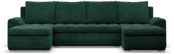 GreenSite Tokio U alakú sarokkanapé, 3 ágyneműtartóval, kordbársony, univerzális oldal, zöld