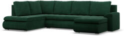 GreenSite Tokio U sarokkanapé, 3 ágyneműtartóval, kordbársony, baloldali, zöld