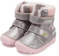 D. D. STEP pantofi cu toc înalt pentru fete cu căptușeală velcro argintiu/roz (148D04)