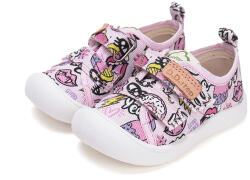 D.D.Step Pantofi sport fete, pânză, Barefoot, velcro, roz cu Donuts, 22-30 model roz (148D5B)
