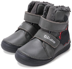 D. D. STEP pantofi pentru băieți cu căptușeală dinozaur și velcro gri închis (148B11)