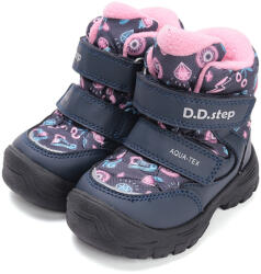 D. D. STEP cizme impermeabile pentru fete cu model și căptușeală cu velcro model albastru închis/roz (148D2B)