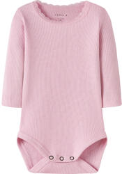 NAME IT Body bebe fete, mânecă lungă, dantelă decolteu, alb/roz, 56-86 Alb/Cloud Dancer (14925C)