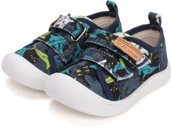 D.D.Step Pantofi sport băieți, pânză, velcro, bleu cu rechini, 22-31 rechin albastru închis (148B8A)