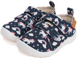 D.D.Step Pantofi sport fete, pânză, Barefoot, velcro, albastru cu unicorni, 21-29 model unicorn albastru închis (148D3D)
