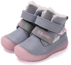 D. D. STEP pantofi pentru fete cu călcâi înalt și căptușeală cu velcro - fluorescent gri/roz (148CEF)