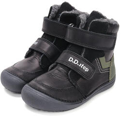 D. D. STEP Pantofi pentru băieți Barefoot cu velcro căptușit negru/verde (148B25)