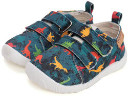 D.D.Step Pantofi sport băieți, pânză, model Barefoot, velcro, dinozauri, 20-28 dinozaur albastru imprimat (148B64)