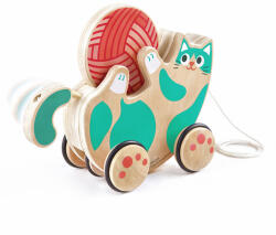 Hape Jucarie de tras, lemn, Pisicuță cu zornăitoare, Roll & Rattle Kitten, 12 luni+ (14A42D)