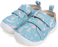 D.D.Step Pantofi sport fete, pânză, Barefoot, velcro, bleu cu sirene, 21-28 model albastru/roz (148D35)