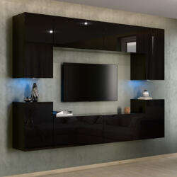 Intenso Concept-26 nappali faliszekrény sor - 240 cm (magasfényű fekete) - miniwebshop