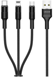 USAMS Braided U5 3-in-1 kábel 1.5m 2A fekete (Lightning/microUSB/USB-C) SJ2193IN101 (US-SJ219) (SJ2193IN10)
