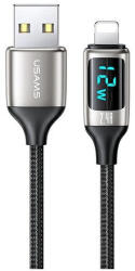USAMS fonott kábel U78 Lightning 1.2m LED 2.4A gyors töltés ezüst fekete SJ543USB02 (US-SJ543) (SJ543USB02)