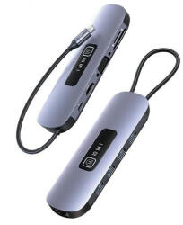 USAMS adapter elosztó 10in1 3xUSB 3.0/TF/SD/USB-C/HDMI/RJ45/VGA PD100W szürke patinás SJ644HUB01 (SJ644HUB01)