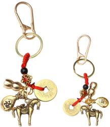  Cal cu Pepita amuleta breloc Feng Shui 10 cm cu monede chinezesti si Wu Lou pentru energie si prosperitate