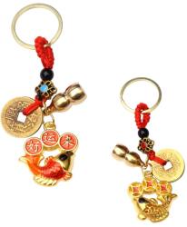  Peste Koi amuleta breloc Feng Shui 10 cm cu Wu Lou si monede chinezesti pentru noroc si prosperitate