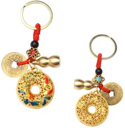  Moneda chinezeasca cu peste amuleta breloc Feng Shui 10 cm cu Wu Lou pentru echilibru si sanatate