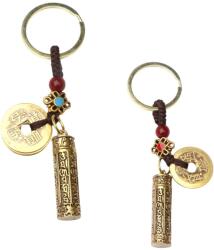  Cilindru budist amuleta breloc Feng Shui 10 cm cadou simbolic cu monede chinezesti si Nod Mistic