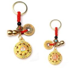  Floare de Lotus amuleta breloc Feng Shui 10 cm cadou simbolic cu monede chinezesti si Wu Lou