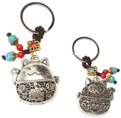  Maneki Neko amuleta breloc Feng Shui 10 cm cu Nod Mistic pentru armonie si abundenta