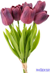  Tulipán gumi 9 szálas kötegelt csokor 32 cm - Bordó