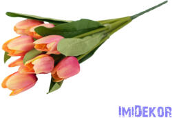  Tulipán 9 fejes selyem csokor 35 cm - Krémes Rózsaszín