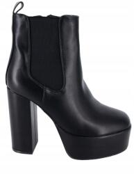  Magas Sarkú Bokacsizma Tömör Fekete Öko Bőr 38-AS (D7Y7557)