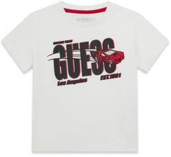 GUESS Бяла тениска за мини момче с черен надпис и кола Guess