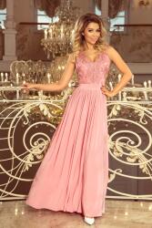 Numoco 215-3 Lea hosszú ujjatlan ruha hímzett nyakkivágással Púder Rózsaszín S (41143)