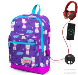 Coral High Ghiozdan cu 4 compartimente, Coral High, cu USB, model pisicute