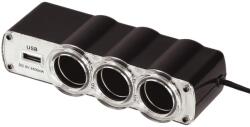 WINNER GROUP-WG WG - Încărcător auto, hub, 3x priză brichetă 12V + 1x USB-A, cu extensie (2293)